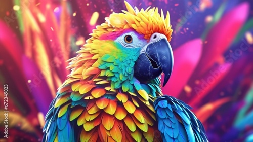 Colorful parrot cartoon illustration.Generative AI © shuvodesign