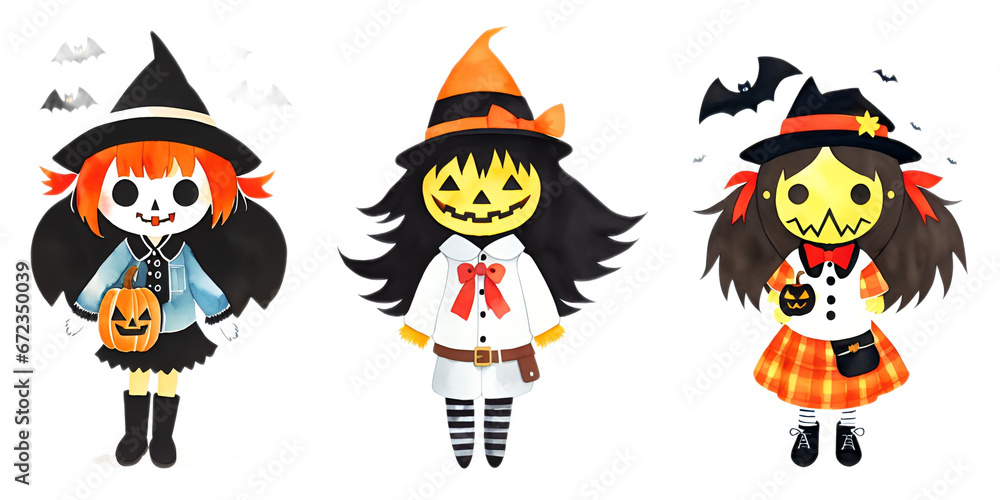 set of cute halloween girl set of cute halloween girl