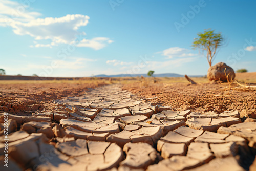 Sparse greenery on parched cracked soil