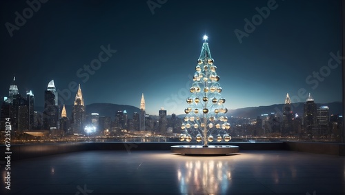 A Sparkling Christmas Tree Illuminating the Majestic Urban Landscape