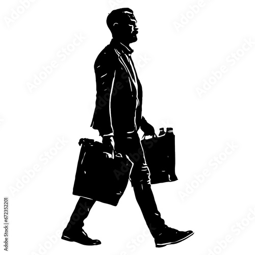 Man walking and carrying grocery bags isolated vector silhouette