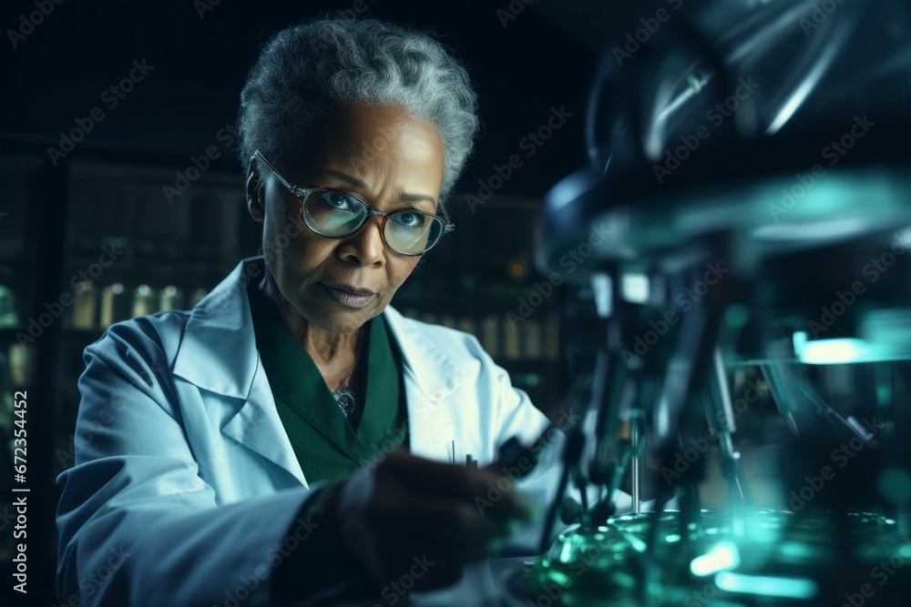 The woman is a genetic biologist. Concept of top in demand profession. Portrait with selective focus and copy space