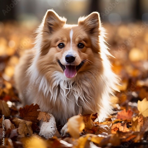 dog in autumn park, generative Ai 