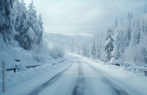 An icy snow covered road after a blizzard. Great for stories of winter, disaster, adventure, weather, climate change and more.  © ECrafts