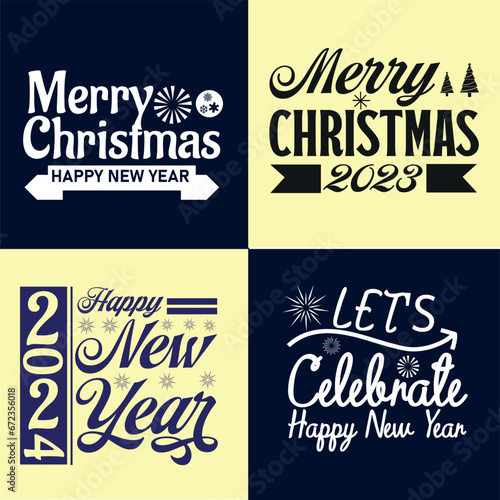 Merry christmas and happy new year typographhy design