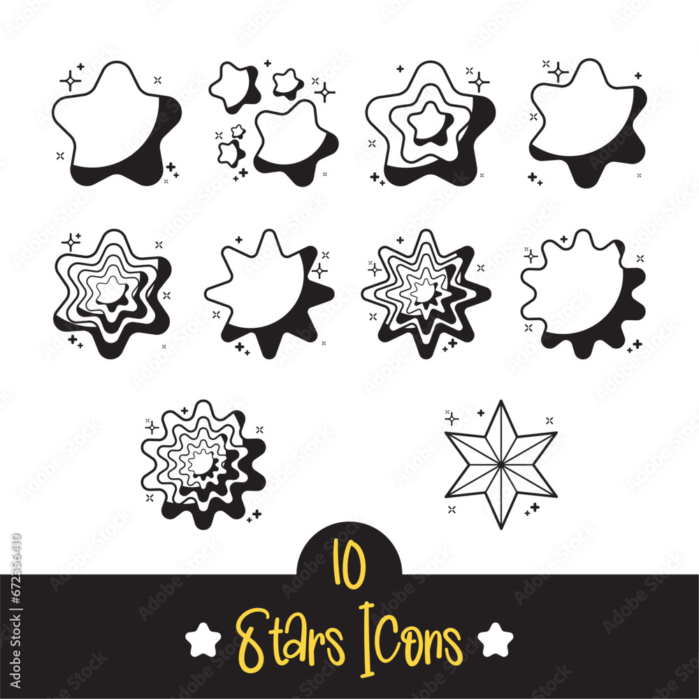 Set of monochrome star shape icons Vector Set of monochrome star shape icons Vector