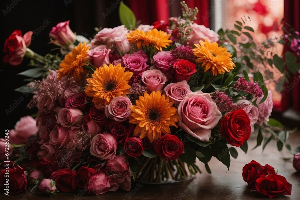 A Colorful Bouquet of Fresh Flowers on a Rustic Wooden Table