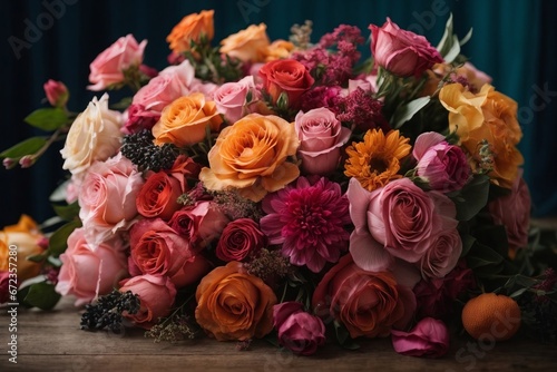 A Colorful Arrangement of Fresh Flowers on a Rustic Wooden Table