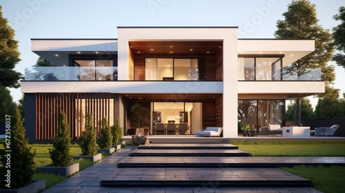 typical facade of a modern suburban house 8k, © Creative artist1