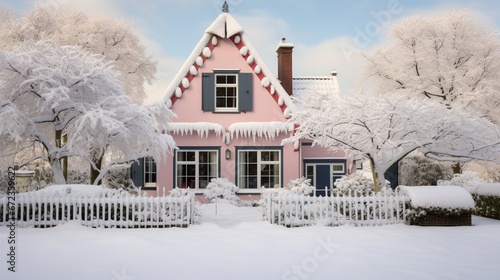 View of a house after snow in Assen, Netherlands - January 2017 8k, © Creative artist1