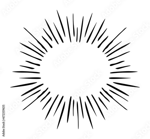 Abstract explosion frame. Hand drawn explosion radial lines isolated on white background. Comic flash, explosive flash, Cartoon boom in doodle style. Radial burst or bang. Vector illustration