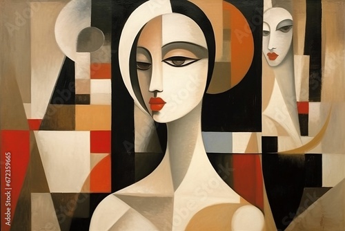 AI generated illustration of an art deco painting in a geometric style with vibrant colors