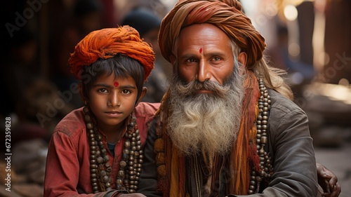 Portrait of traditional Indian people with turban