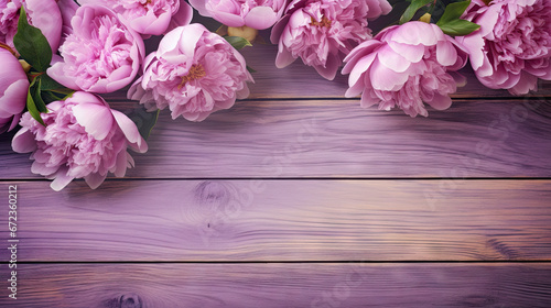 a bunch of pink flowers on a purple wooden background with space for text. generative ai