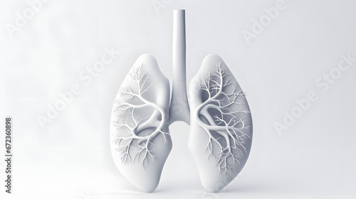 Human lung isolated on white health anatomy chest body section 3d background with medical respiratory biology organ healthy care or pulmonary internal breathe system and x-ray respiration treatment. photo