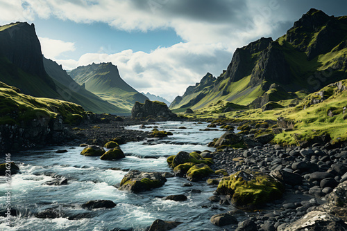 River flowing through a green mountainous landscape