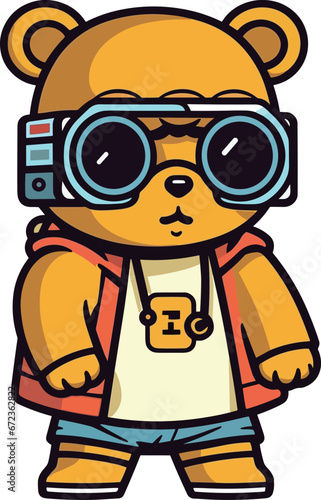 Cool cartoon bear with stylish glasses and attire.