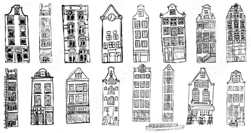 collection of houses Amsterdam ink drawing 
