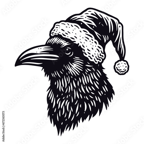 crow wearing a Santa Claus hat Christmas sketch