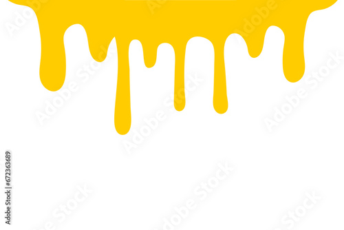 Yellow paint drips isolated on white background. The flowing yellow liquid. Dripping paint PNG 
