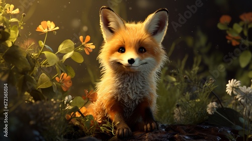 little happy fox smiling ai generated