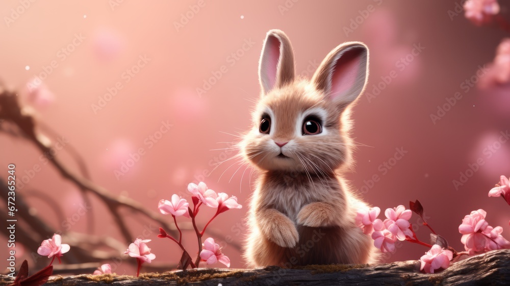 Obraz premium little nice rabbit in spring ai generated