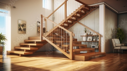 wooden modern stairs and railing 8k 
