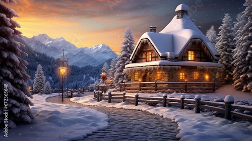 Wooden traditional bavarian log house in winter in bavaria 8k,