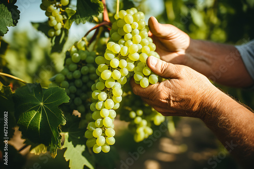 Agricultor recolectando uvas