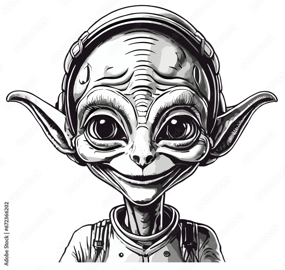 Fototapeta premium Pencil drawing of a small Alien in black and white style