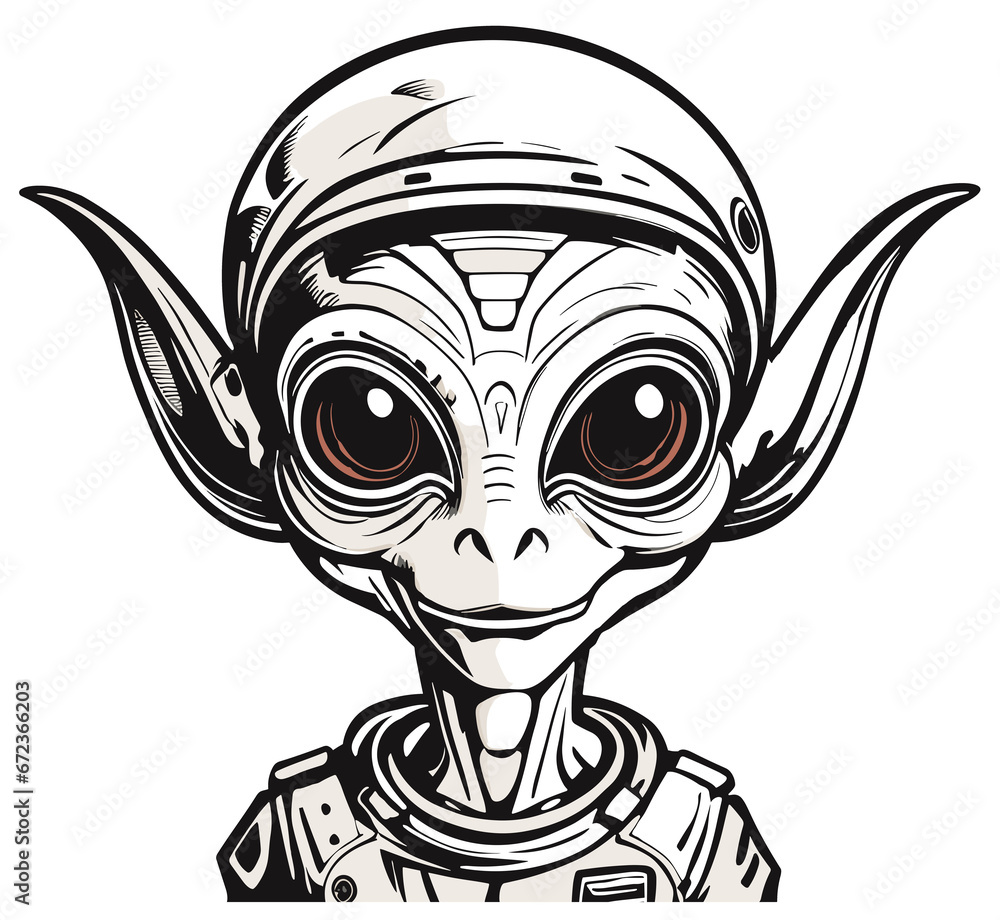 Fototapeta premium Monochrome adorable happy Alien illustration