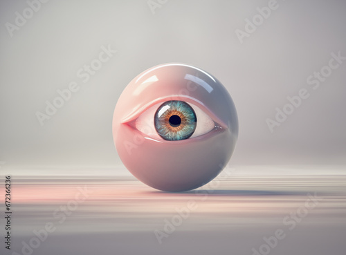 The eyeball in a pink sphere.