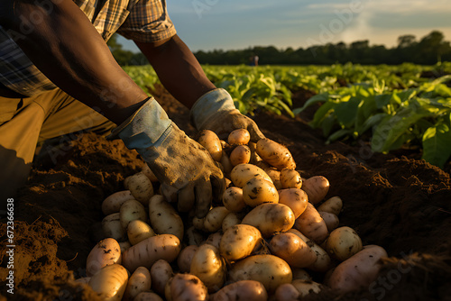 Agricultor recolectando patatas