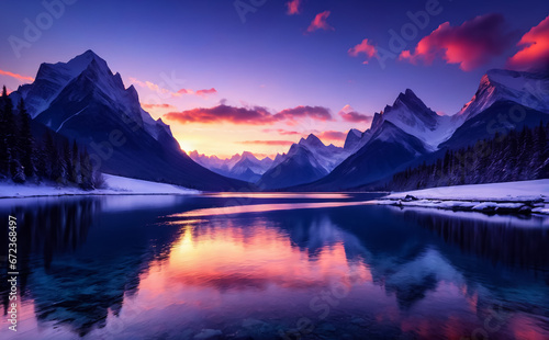 Beautiful winter mountain landscape. AI © IM_VISUAL_ARTIST