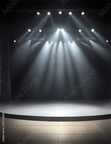 An Empty Stage Bathed in Spotlights