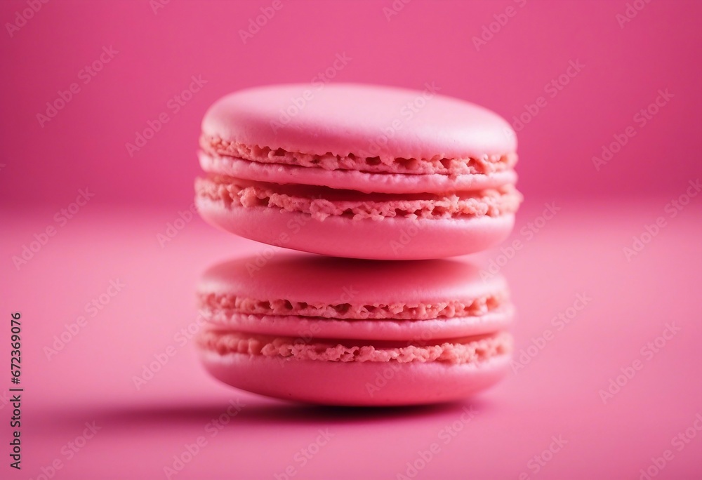Pink French macaroon in center on pink background Pink French macaroon in center on pink background