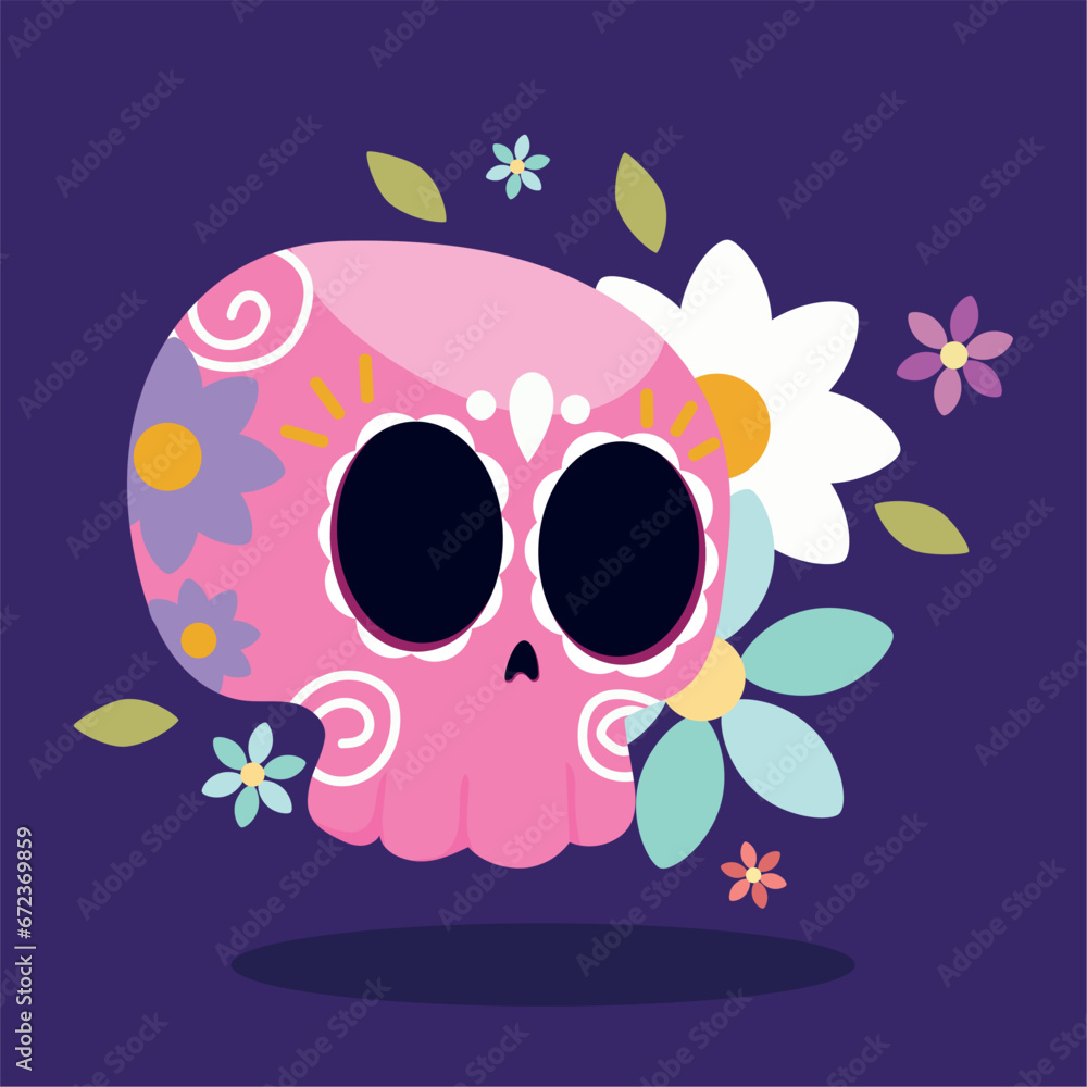 Isolated cute skull with flowers Vector Isolated cute skull with flowers Vector