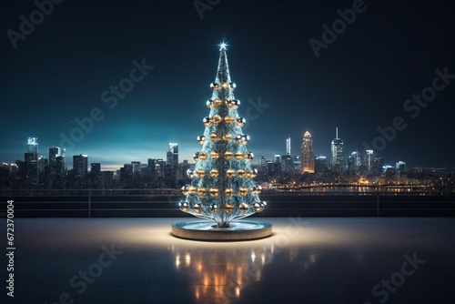 A Sparkling Christmas Tree Illuminating the Cityscape