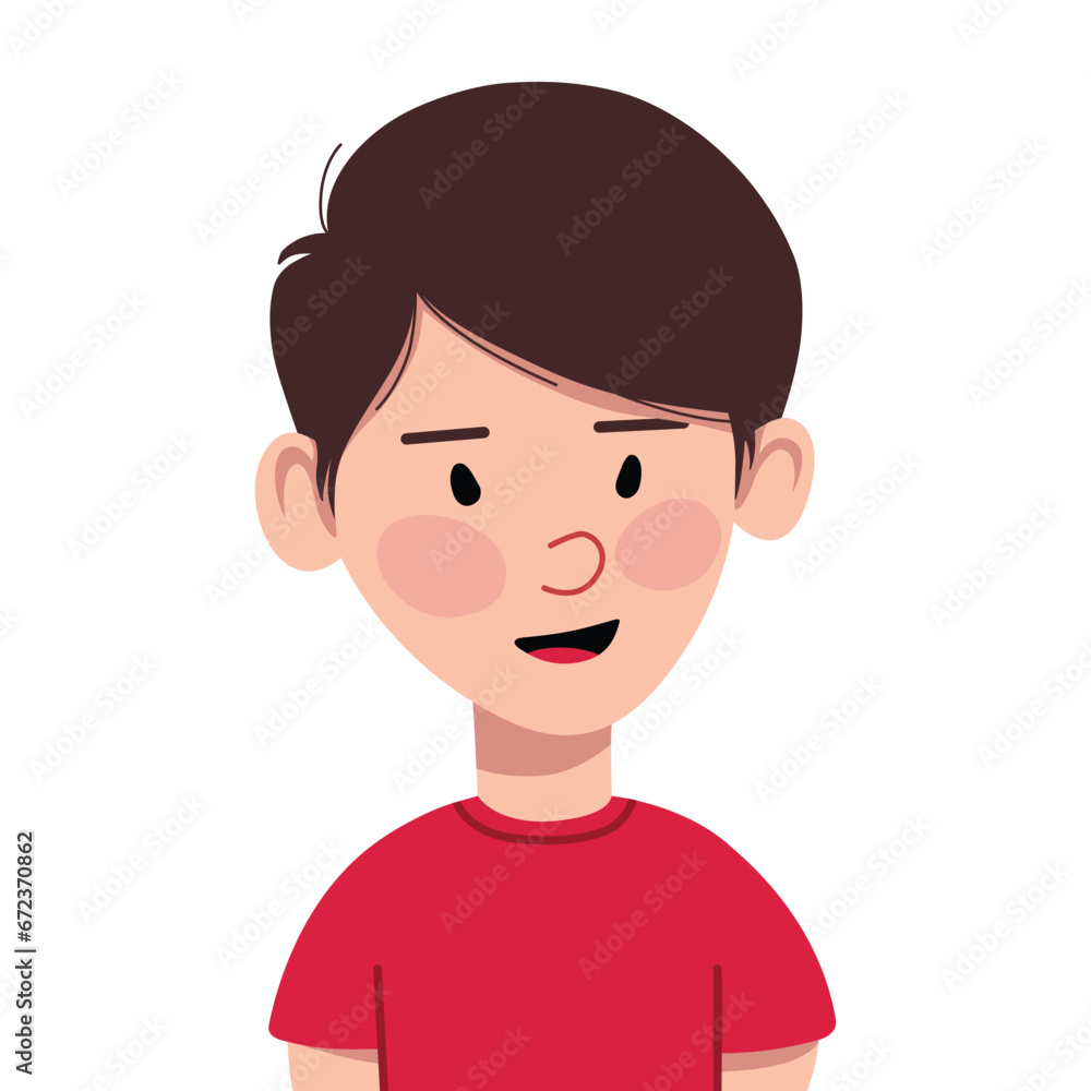 Little happy boy avatar. Portrait of a cute, smiley kid boy. Avatar face of a schoolboy. Cartoon character. Vector children's head Illustration isolated on a white background.