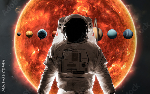 Obraz na płótnie 3D illustration of astronaut and solar system planets. Elements of image provided by Nasa w salonie