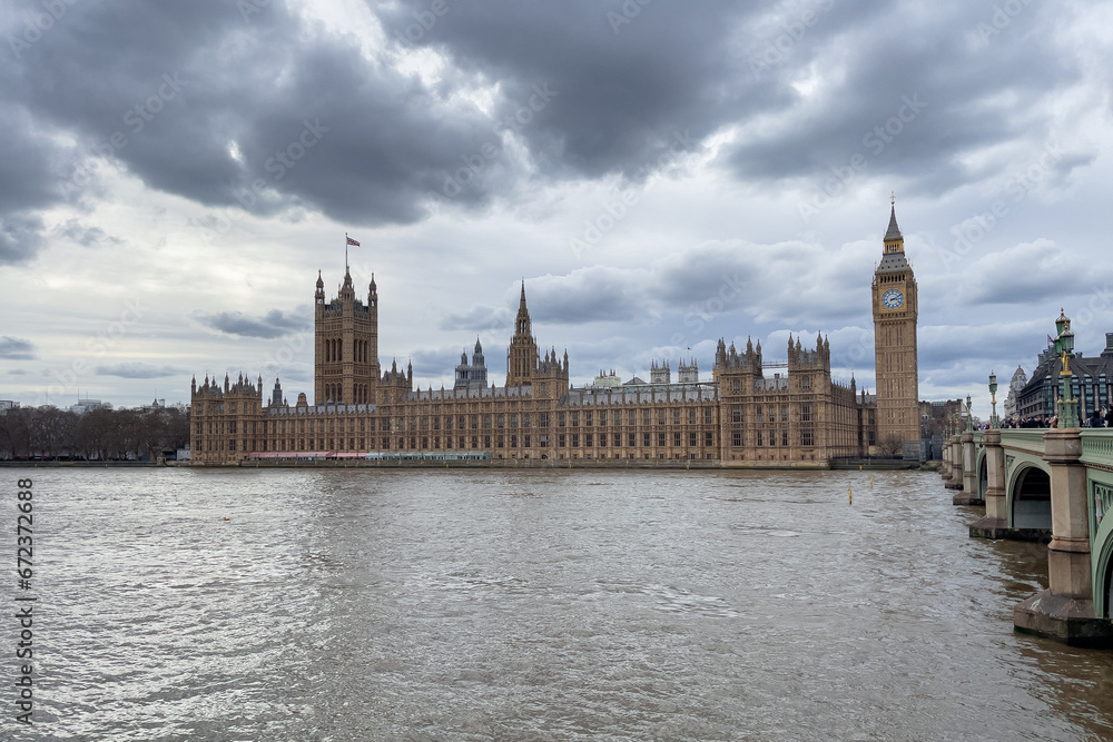 Palace of Westminster and Big Ben tower in London, England