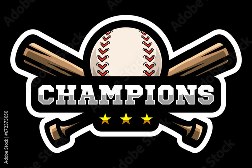 Baseball logo, crossed wooden bats and ball. Sports equipment. Sport games. Emblem, badge.