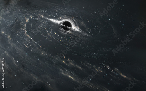 Fototapeta Naklejka Na Ścianę i Meble -  3D illustration of giant black hole and event horizon. 5K realistic science fiction art. Elements of image provided by Nasa