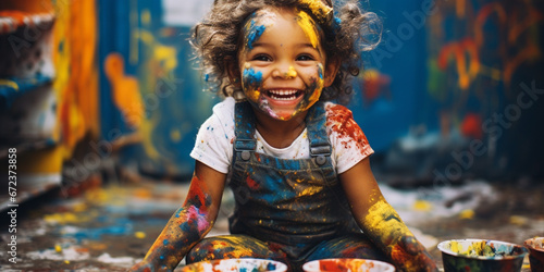 A Little girl covered in paint photo