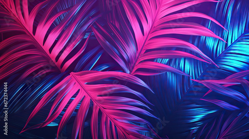  a close up of a pink and blue palm tree leaf. generative ai