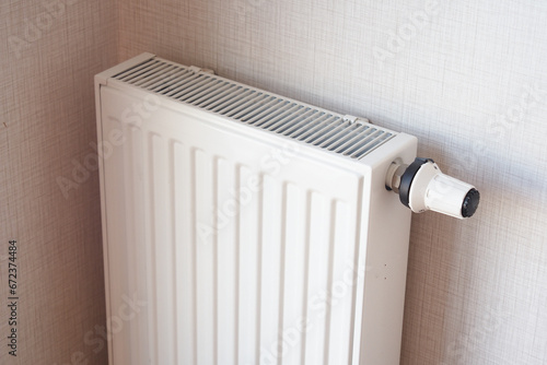 Wallpaper Mural White radiator on grey white wall. apartment heating installation system,  Torontodigital.ca