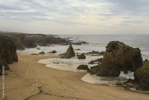 Beautiful Samoqueira beach on a stormy and windy day in Porto Covo photo