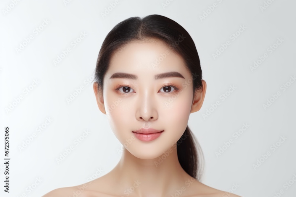 Portrait of a beautiful asian woman with clean fresh skin on white background Portrait of a beautiful asian woman with clean fresh skin on white background