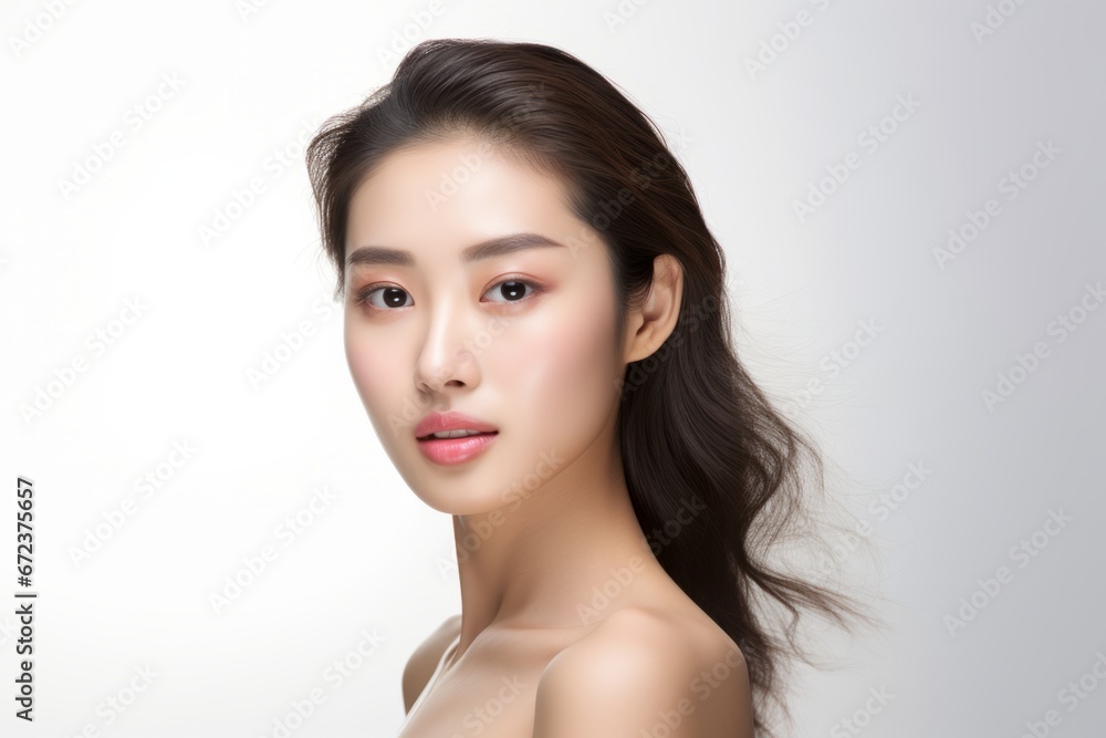 Portrait of a beautiful asian woman with clean fresh skin on white background Portrait of a beautiful asian woman with clean fresh skin on white background