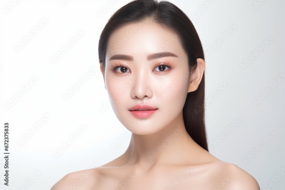 Portrait of a beautiful asian woman with clean fresh skin on white background Portrait of a beautiful asian woman with clean fresh skin on white background